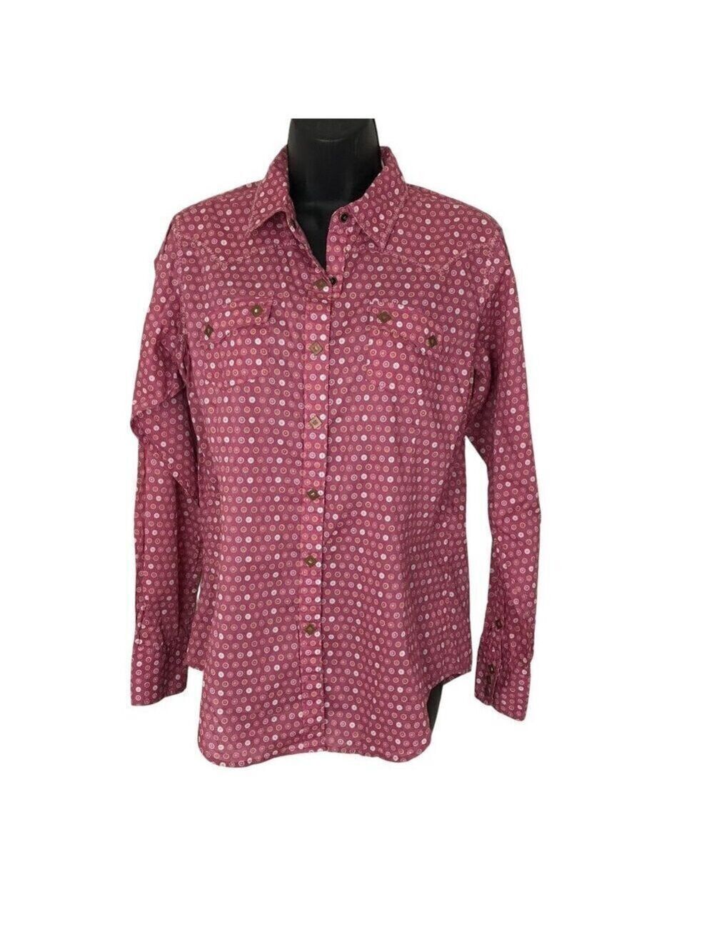 Ariat Western Inspired Pink Button Down Shirt With Snaps Size M